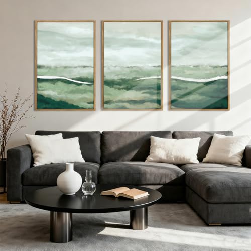 ANHUIB Large Green Abstract Framed Wall Art Set of 3 Sage Green Landscape Canvas Wall Decor 16x24 InchBeige Neutral Watercolor Lake Textured Illustrations Painting for Living Room Bedroom Dining Room - color: Green Neutral, size: 24"L x 16"W