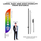 Custom Feather Flag by DreamController, Personalized Swooper Flag with Photo, Text or Logo, 11.5x2.5 FT Single-Sided HD Print, Optional Add-On 15 FT Pole Kit & Ground Spike, Made in USA, Fast Delivery - color: Feather Flag +/– Ground Spike Kit Custom