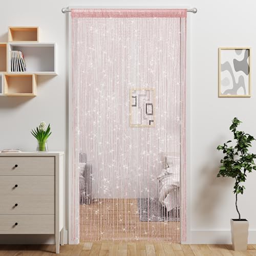 Door String Curtain Doorway Beads Curtains,Hanging Room Divider Beaded Decor Hippie Glitter Fringe Panel Closet Window Doors Sequin Sheer Boho Doors Tassel (Pink) - color: Pink