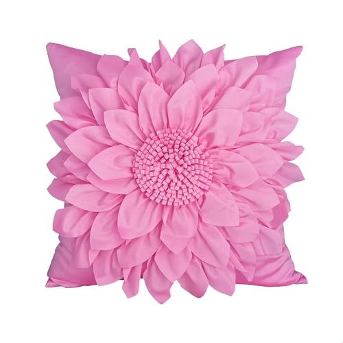 Bella's Giftshop Pink Decorative Throw Pillow Covers 18x18 Inch for Bed Sofa Couch, Handmade 3D Accent Sunflower Floral Pillowcase, Living Room Decor - color: Pink