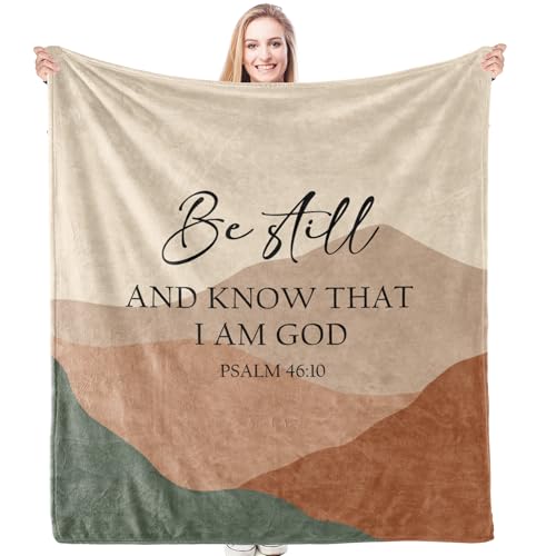 HIWX Boho Christian Blanket, Be Still and Know that I Am God Bible Verse Abstract Mountain Throw Blanket for Home Bedroom Living Room Couch Bed Decor, Christian Gifts for Women Faith, 50x60 Inches - color: Be Still, size: 50“L x 60”W