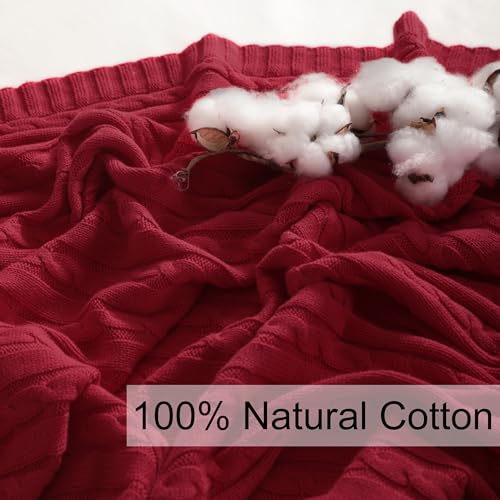 NTBAY 100% Pure Cotton Cable Knit Throw Blanket, Super Soft Warm 51x67 Knitted Throw Blanket for Couch, Sofa, Chair, Bed - Extra Cozy, Machine Washable, Comfortable Home Decor, Red - color: Red, size: Throw(51"x67")
