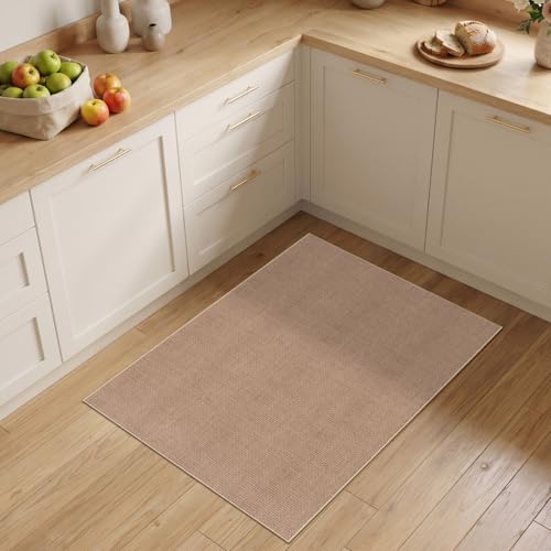 Washable Easy Jute Rug 2x3： Family & Pet-Friendly Non-Slip Area Rug - Ultra-Thin Low Pile Farmhouse Boho Carpet for Entryway Kitchen Bedroom Patio,Indoor Durable Floor Mat (2x3 Beige) - color: Beige, size: 3' x 2' (Runner)