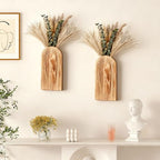 Wooden Wall Vase Set of 2 with Dried Pampas Grass & Eucalyptus – Boho Farmhouse Wall Decor for Living Room, Bathroom, Entryway or Hallway, Rustic Modern Wooden Wall Art