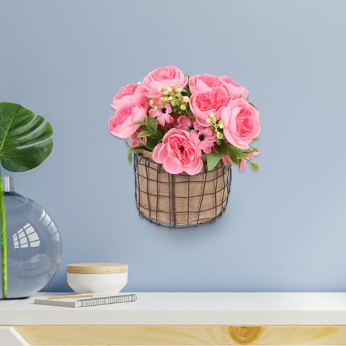 BESPORTBLE Vintage Iron Wire Half Round Hanging Basket with Breathable Linen Liner for Indoor and Outdoor Plants Decorative Wall-Mounted Organizer for Garden Balcony and Home Storage