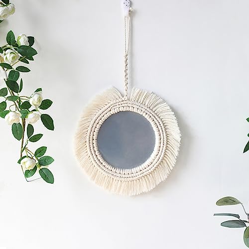 Muloo Round Wall Mirror with Fringes Bohemian Tapestry Makeup Mirror Decoration for Apartment Bedroom Baby Nursery Mirror Red - color: Red