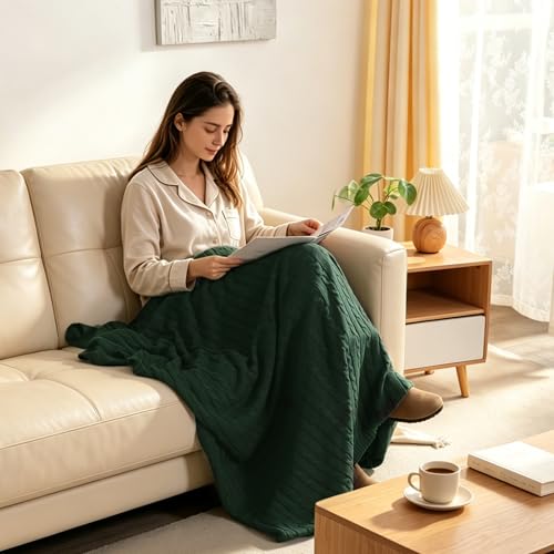 NTBAY 100% Pure Cotton Cable Knit Throw Blanket, Super Soft Warm 51x67 Knitted Throw Blanket for Couch, Sofa, Chair, Bed - Extra Cozy, Machine Washable, Comfortable Home Decor, Dark Green - color: Dark Green, size: Throw(51"x67")