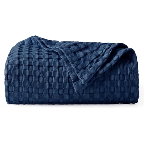 Bedsure Cooling Cotton Waffle Weave Blanket - Lightweight Breathable Blanket of Rayon Derived from Bamboo for Hot Sleepers, Luxury Throws for Bed, Couch and Sofa, Navy, 50x70 Inches - color: Navy, size: Throw XL (50" X 70")