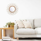 Hanging Mirror - Rattan Sunflower Circular Wall Mirror, Decor Bathroom Boho Nordic Wicker Dressing Makeup Mirrors for Inodoor Home Office Living Room Hallway (15.75inch)