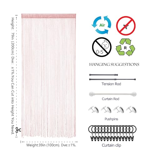 Door String Curtain Doorway Beads Curtains,Hanging Room Divider Beaded Decor Hippie Glitter Fringe Panel Closet Window Doors Sequin Sheer Boho Doors Tassel (Pink) - color: Pink