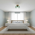 Sage Green Ribbed Glass Semi-Flush Mount Ceiling Light, 8.66" Mid-Century Modern Gold Light Fixture, E26 Base 1-Light Ceiling Lamp for Bedroom Bathroom Kitchen Hallway - color: Small, 8.66" Mint Green