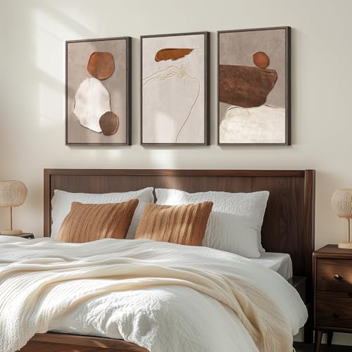 Framed Neutral Abstract Wall Art, 3 Piece Earth Tones Rustic Canvas Prints Paintings Artwork for Walls, Minimalist Abstract Stone Pictures for Living Room Dining Room Bedroom Wall Decor 16x24 Inch - color: Earthy, size: 16" W x 24" H x 3pcs