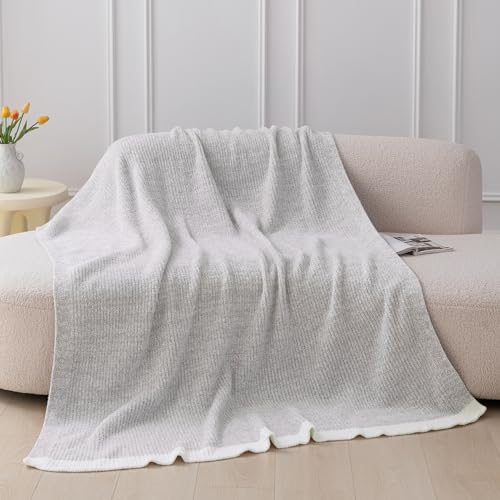 MH MYLUNE HOME Ultra Soft Ribbed Throw Blanket for Couch 50x60 Inches Luxurious Super Cozy Fluffy Microfiber Blanket Plush Warm Reversible Throw Blankets for Sofa Bed - Gray 50 x 60 Inches - color: Ribbed Gray, size: 50"x60" - 550 GSM