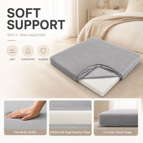 Velvet Zabuton Meditation Mat - Large Floor Pillow for Adults & Yoga Meditation Cushion - High Density Foam Floor Seating with Washable Cover, 31x31 Inch (Gray) - color: Grey