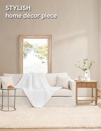 YnM Chunky Throw Blanket, Medium-Weight, Hand Knitted with Chenielle Yarn, Skin Friendly, Ventilated and Breathable, Machine Washable, Home Décor Piece for Couch, Sofa and Bed (White, 40x50 Inch) - color: Chenille - White, size: 40 x 50 Inch