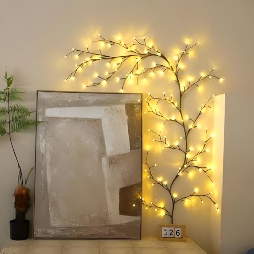 Enchanted Willow Vine Room Decor: 7.5Ft Christmas Decorations Flexible Fairy Lights with Remote Control, 144 LEDs Twinkle Tree Lighted Branches for Wall Bedroom Living Room (2 Pack) - color: Brown X2