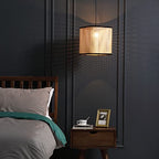Gal - Mid Century Bohemian Pendant Light Fixture PVC Rattan Shade and Velvet Rim for Bed Dining, Kitchen, Living Room, Beige - color: Gal