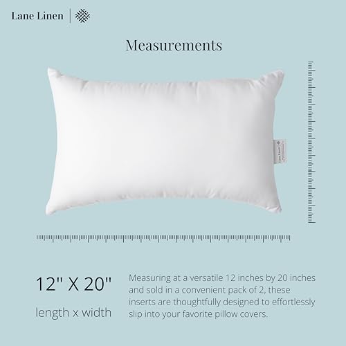 LANE LINEN 12x20 Pillow Insert - Set of 4 White Decorative Pillow for Sofa Bed, Fluffy Pillow Inserts for Throw Pillow Covers, Throw Pillows for Bed, Couch Pillows for Living Room, Bed Pillows - size: 12" x 20"