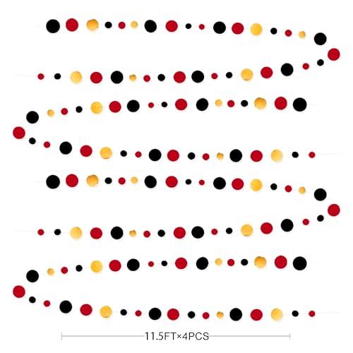 Gold Black Red Party Decorations Circle Dots Streamer Hanging Paper Polka Dots Garland for Graduation Birthday Wedding Anniversary Baby Shower Holiday Pirate Poker Casino Las Vegas Party Supplies - color: Black Gold Red