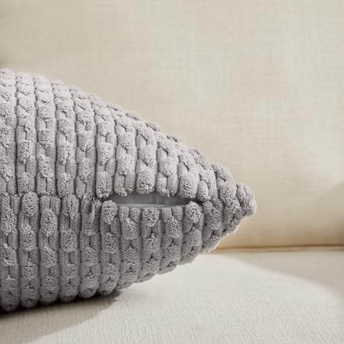 Fancy Homi Set of 2 Neutral Grey Decorative Throw Pillow Covers 18x18 Inch for Couch Bed Sofa Bedroom, Modern Farmhouse Boho Home Decor, Soft Fluffy Textured Corduroy Cute Gray Cushion Case 45x45 cm - color: Gray, size: 18" x 18" (Pack of 2)