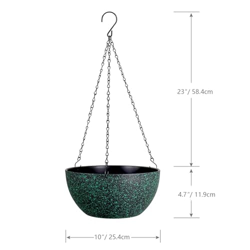 WSMKSZ 10inch Hanging Planters for Outdoor Indoor Plants with Drainage Holes and Chain, 2 Pack Round Hanging Flower Pots for Garden Home Porch Decor, Black with Green Speckles - color: Black With Green Speckles, size: 10inch 2pcs