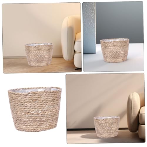 ORFOFE Seagrass Plant Basket Woven Planter with Plastic Liner Handcrafted Rattan and Straw Flower Pot Cover for Indoor and Outdoor Rustic Farmhouse Decor Multipurpose Storage Container