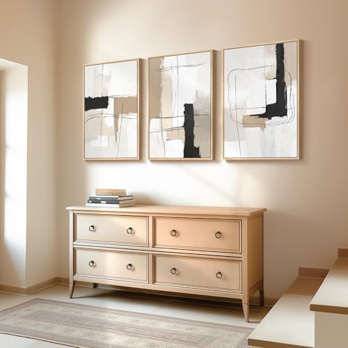 Framed Neutral Abstract Wall Art Set of 3, Modern Black and White Beige Canvas Prints Paintings Artwork for Walls, Minimalist Pictures for Bedroom, Living Room, Dining Room Wall Decor 16x24 In - color: Minimalist, size: 16" W x 24" H x 3pcs