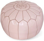 Stuffed Round Design Moroccan Leather Pouf Ottoman, Handmade, Pre-Filled, 100% Genuine Leather, 13” Height x 20” Diameter, Footstool & Living Room Décor (Papaya)