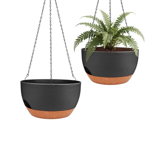 Hanging Planters for Outdoor Indoor Plants, 2 Pack 10 Inch Hanging Basket Plants Outdoor, Self Watering Hanging Planter with Plant Hanger for Garden Home Decoration (Black, 10 inch) - color: Black, size: 10 inch