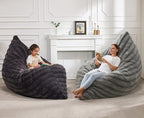 Hobestluk 3 in 1 Bean Bag Chair Giant Bean Bag Chairs for Adults with Ripple Cover Convertible Bean Bag Floor Cushion with Machine Washable Cover for Living Room (Ripple Grey) - color: Muted Grey