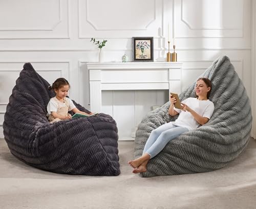 Hobestluk 3 in 1 Bean Bag Chair Giant Bean Bag Chairs for Adults with Ripple Cover Convertible Bean Bag Floor Cushion with Machine Washable Cover for Living Room (Ripple Grey) - color: Muted Grey