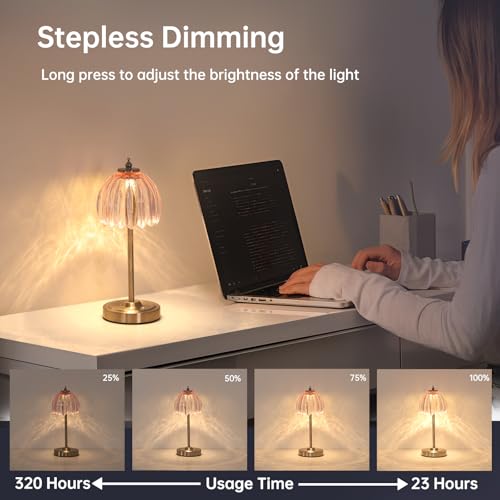 Shenmoyl Tulip Table Lamp with 5200mAh Battery & Touch Control, Cordless Small Table Lamp with 3 Colors, Dimmable Rechargeable Table Lamps for Living Room, Bedroom, Desk, Bedside (Clear Pink Tulip) - color: Clear Pink, size: 1 Pack