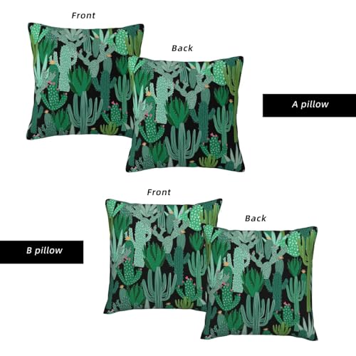 Green Cactus Throw Pillow Covers 20x20 Inch Set of 2, Watercolor Cactus Plants and Orange Flowers Pillow Cover Summer Pillowcase Decorative Cushion Covers for Sofa Couch Living Room - color: Green, size: 20" x 20" (Pack of 2)
