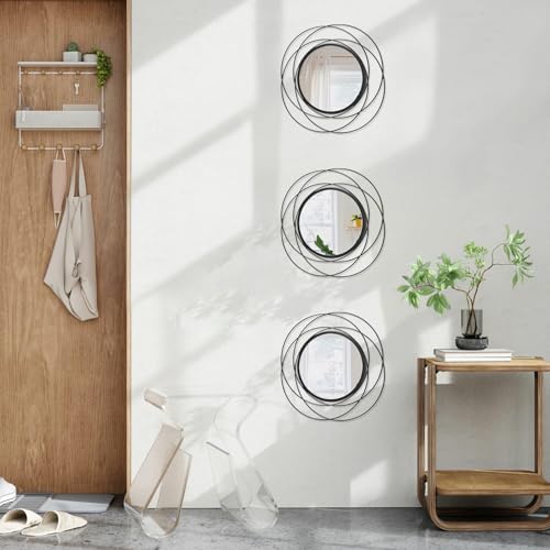 3 Set Black Wall Mirror Black Small Round Decorative Mirrors, Circle Metal Art Mirror Home Decor Bathroom Vanity, Living Room or Bedroom 12” - color: Circle-black, size: 3 Set 12"L x 12"W