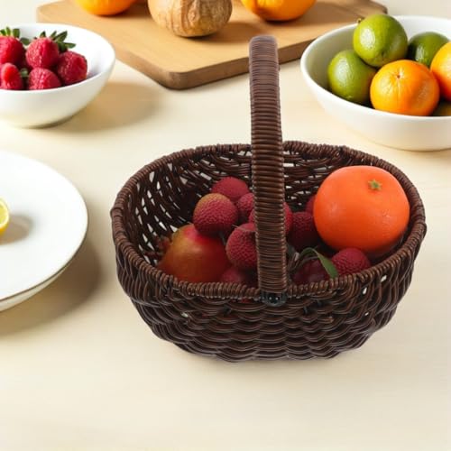 Healifty Rattan Flower Basket with Handle 9.84X9.64X7.48In Vintage Handwoven Small Wicker Basket for Picnic Hamper Fruit Storage Kitchen Organizer and Wall Hanging Decor