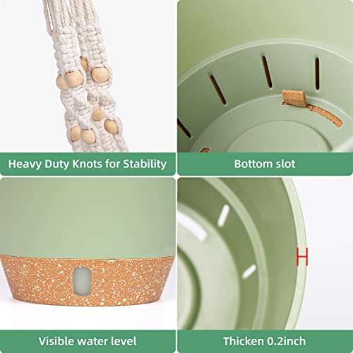QCQHDU 2 Pack Hanging Planters Set for Indoor and Outdoor Plants Plant Pots with Cotton Rope Hanging Planter Set Flower Pots with Wood Beads for Boho Home Decor - color: Kelly Green, size: 7.2in