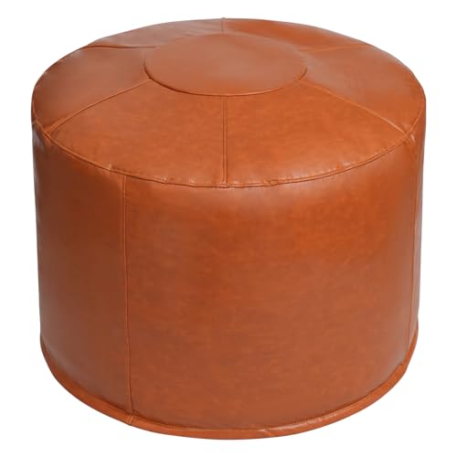 Unstuffed Ottoman Pouf Cover 20 X 15 Inch, Round Pu Leather Foot Stool, Floor Bean Bag(No Filler), Foot Rest with Storage for Living Room/Bedroom/Office, Orange - color: Orange