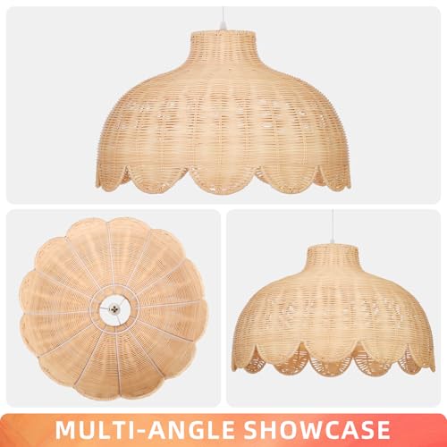 Arturesthome Rattan Pendant Light for Dining Room,19.6" Rattan Chandelier Woven Boho Pendant Light Fixtures Wicker Chandelier for Living Room Hallway Foyer Cafe - size: 19.68"*12.2"