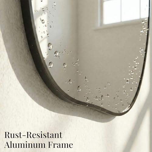 Asymmetrical Wall Mirror 36"x20", Large Irregular Mirror for Bathroom Vanity, Matte Black Rust Proof Aluminum Frame, Tempered Glass Modern Wavy Mirror for Horizontal or Vertical Decor - color: Black, size: 36"L x 20"W