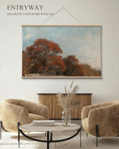 VIYYIEA Extra Large Vintage Fall Landscape Wall Art 36x54, Rustic Autumn Countryside Canvas Wall Decor, Cottagecore Farmhouse Artwork for Living Room Bedroom Entryway Fireplace - color: Autumn Glow