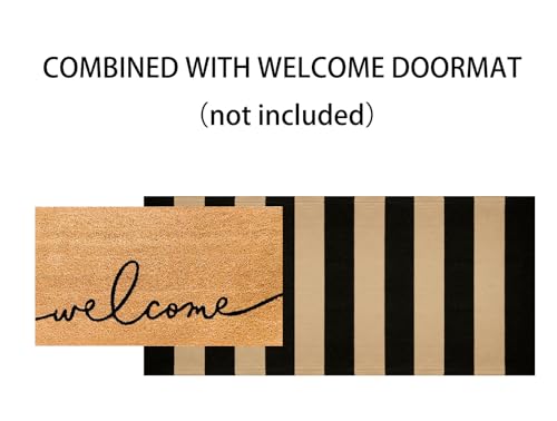 Front Porch Rug 24"x51",Black and Tan Striped Outdoor Rug Cotton Woven Washable Indoor Outdoor Doormat Farmhouse Small Area Rug for Porch/Entryway/Home Entrance Decor - color: Black Tan, size: 2' x 4'3" (Rectangular)