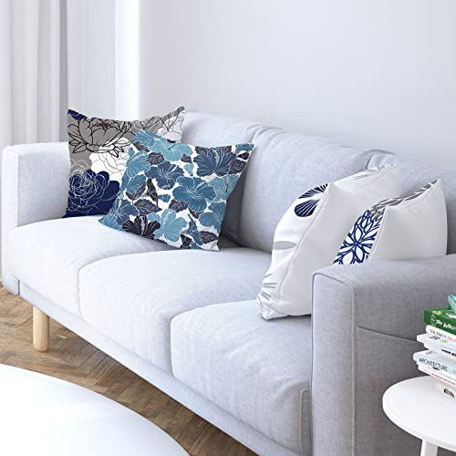 COMMINY Blue Grey Pillow Covers 20x20 Set of 6 Decorative Daisy Flower Throw Pillow Cover for Couch Modern Farmhouse Cushion Cover for Living Room Bed Patio Home Decor - color: Blue Daisy, size: 20" x 20" (Pack of 6)