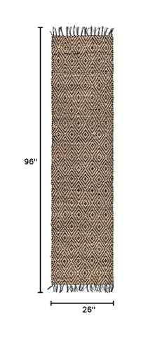 Unique Loom Braided Jute Collection Area Rug - Assam (2' 2" x 8' Runner, Black/ Natural) - color: Black/Natural, size: 2'2" x 8' (Runner)