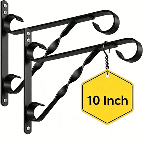 AMAGABELI GARDEN & HOME 2 Pack 10 inch Hanging Bracket Plant Bracket Plant Hanger Outdoor Hangers Flower Bird Feeder Plant Hooks Hangers Lanterns Garden for Indoor Wall Screw Mount Black BG1571 - size: 10 Inch, style: 2-Pack Twist Hook 2