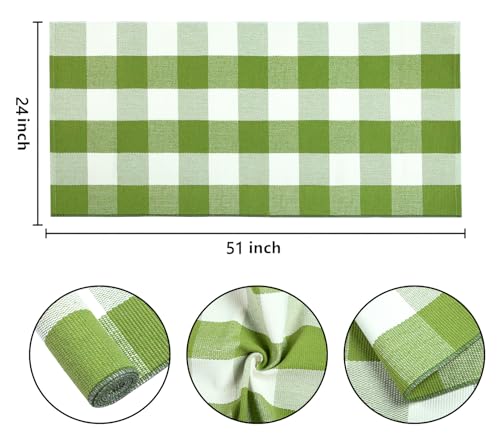Buffalo Plaid Outdoor Rug 24''x51''Green and White Checkered Front Porch Rug Cotton Woven Washable Door Mat Outdoor for Layered Hello Welcome Door Mat Farmhouse Entryway - color: Green Buffalo, size: 24''x 51''
