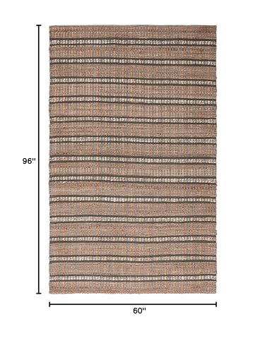 SAFAVIEH Natural Fiber Collection Area Rug - 5' x 8', Olive & Natural, Handmade Boho Stripe Farmhouse Rustic Jute & Cotton Jute, Ideal for High Traffic Areas in Living Room, Bedroom (NFB656X) - color: Olive/Natural, size: 5' x 8' (Rectangular)