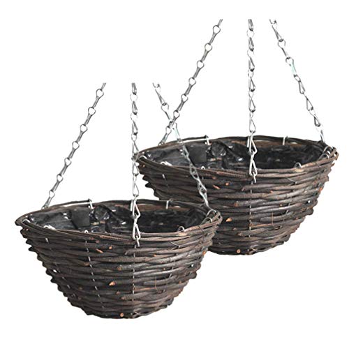 Rattan Hanging Basket for Plants Seagrass Hanging Planters Indoor Outdoor Plant Flower Hanging Pots Woven Straw Planter Ceiling Flower Pots for Decoration 2pcs
