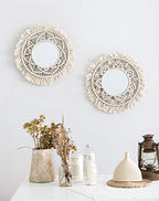 Mkono Hanging Wall Mirror with Macrame Fringe 2 Set Small Round Decoration Boho Antique Mirror for Apartment LivingRoom Bedroom Baby Nursery,Beautiful Gift Ideas