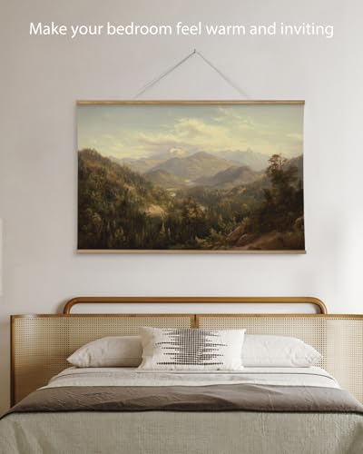 ARPEOTCY Extra Large Vintage Framed Wall Art, 36x54 Inch Mountain Mist Forest Landscape Hanging Canvas Prints Scroll Wall Art Decor for Living Room Bedroom, Retro Scenery Pictures Above of Bed - color: Deep Mountain Mist Forest