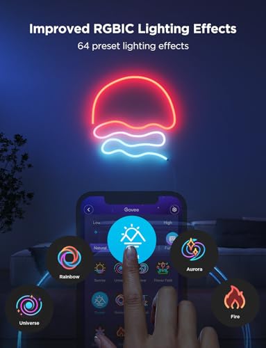 Govee RGBIC Neon Lights, LED Smart Neon Rope Light 2 Works with Matter, Alexa, Google Assistant, Custom DIY Neon Strip Lights for Bedroom and Wall Decor, Softer Material, 9.8ft, White - size: 9.8ft